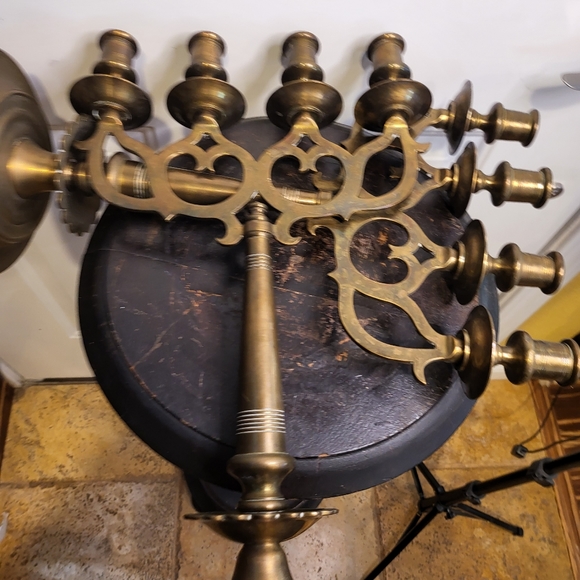 Antique Brass / Bronze Pair of 4 Candle  Candelabras 16.5' - Picture 10 of 14